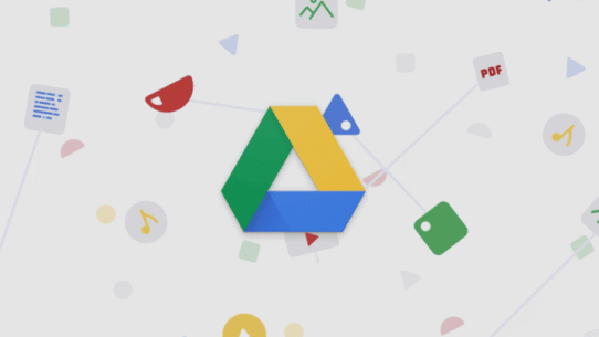 Logo de Google Drive entouré d'icônes de fichiers