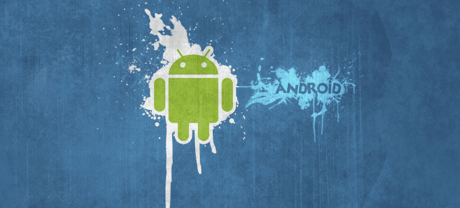 Logo Android vert sur fond bleu avec éclaboussures blanches