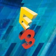 Logo E3 sur fond bleu avec effets graphiques