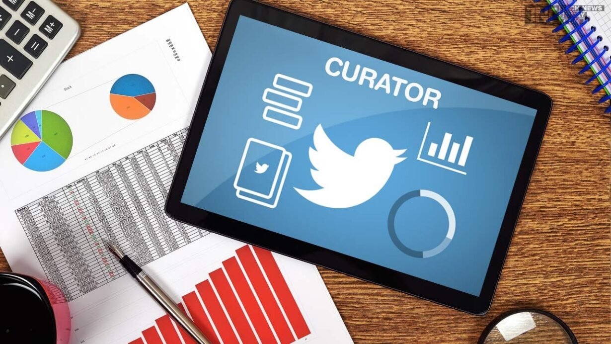 Tablette affichant des icônes de réseaux sociaux et graphiques