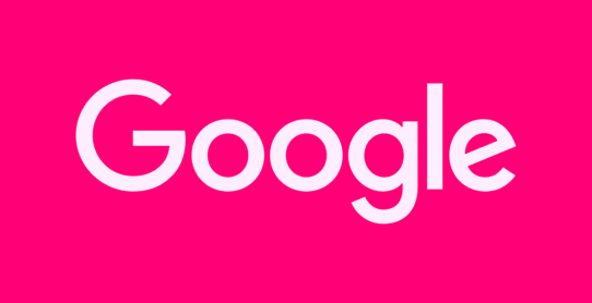 Logo de Google en blanc sur fond rose