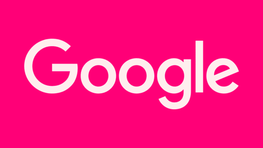 Logo de Google en blanc sur fond rose