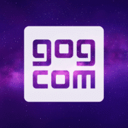Logo de GOG.com avec fond étoilé violet