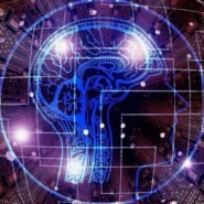 Illustration d'un cerveau humain stylisé sur fond de circuits électroniques