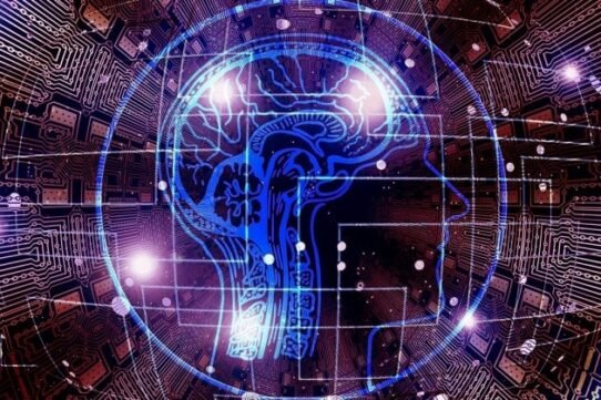 Illustration d'un cerveau humain stylisé sur fond de circuits électroniques