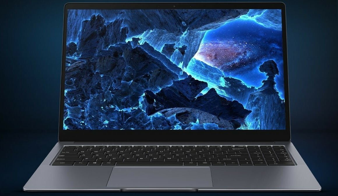 Ordinateur portable avec écran de paysage numérique en bleu