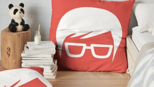 Coussins rouges avec motif blanc sur un sol en bois