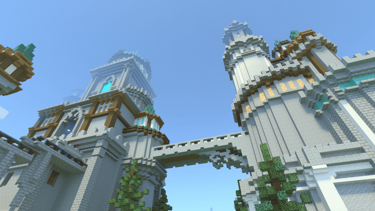 Vue de bâtiments imposants en style pixelisé