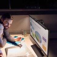 Deux personnes travaillant devant un écran avec des graphiques