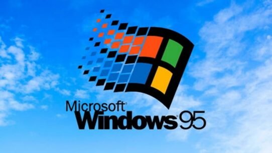 Logo de Windows 95 sur fond de ciel bleu