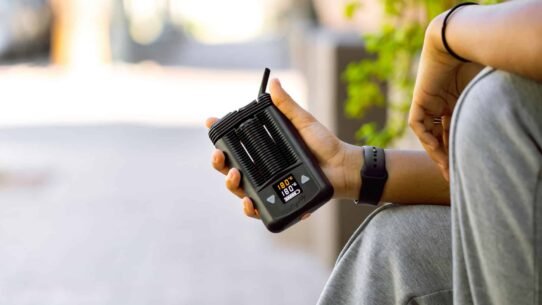 Personne tenant un vaporisateur portable à l'extérieur