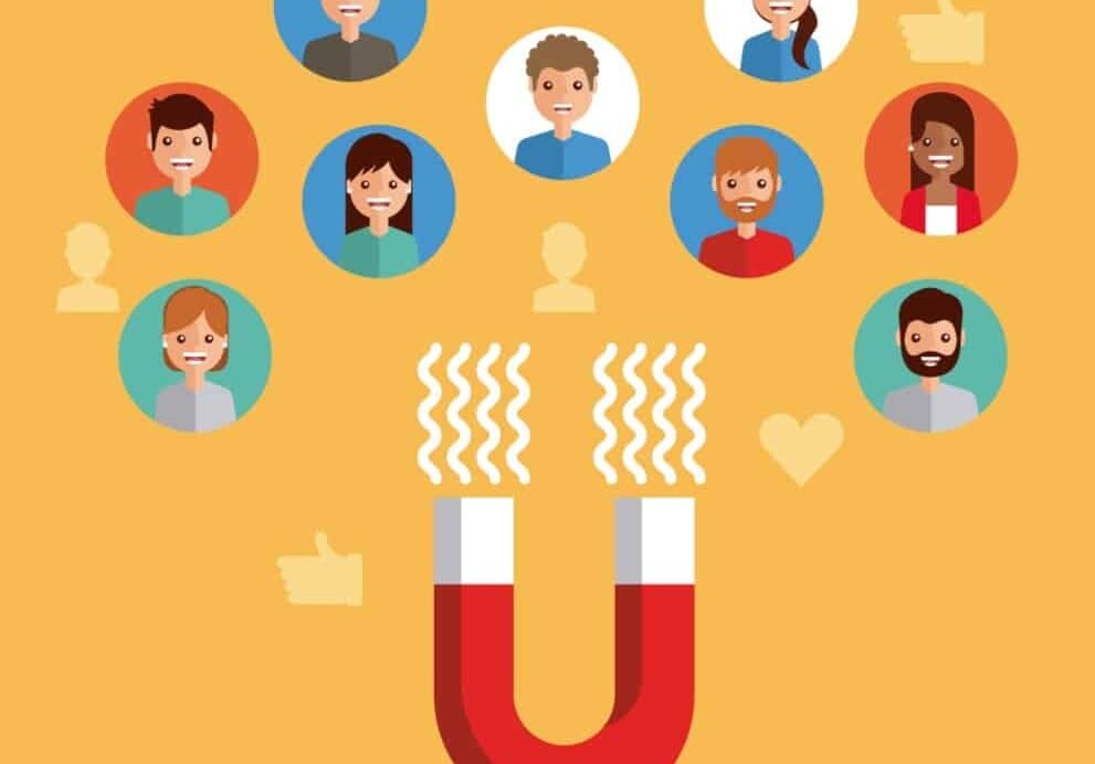 Aimant attirant des visages représentant des clients potentiels