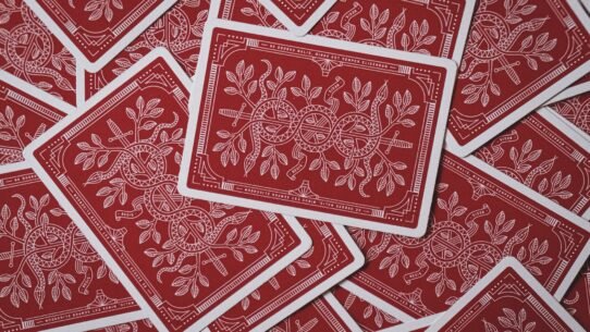 Cartes à jouer rouges avec motifs de serpents et feuilles