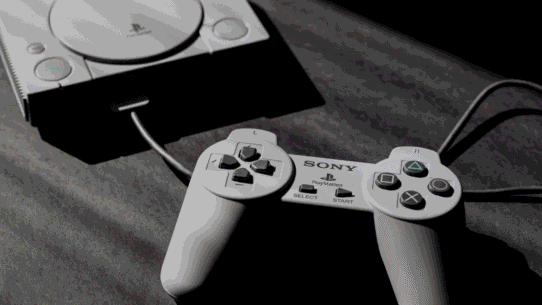 Console PlayStation et manette sur fond gris