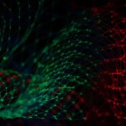 Réseau de lumière abstrait avec des motifs verts et rouges