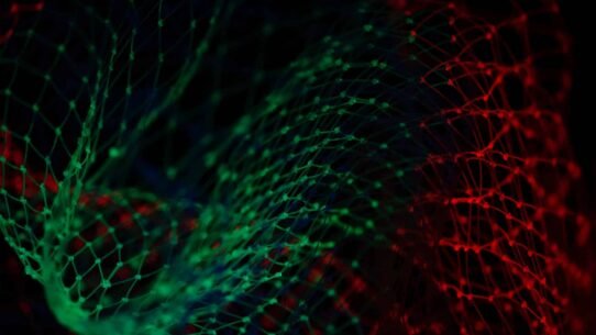 Réseau de lumière abstrait avec des motifs verts et rouges