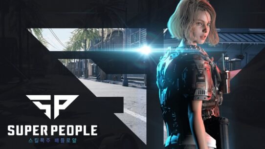 Personnage féminin dans le jeu Super People avec armure futuriste