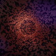 Illustration de motifs géométriques en spirale rouge sur fond sombre