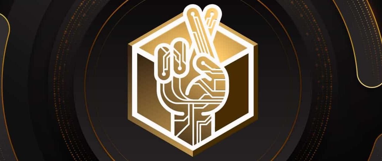 Main en signe de paix avec un design technologique