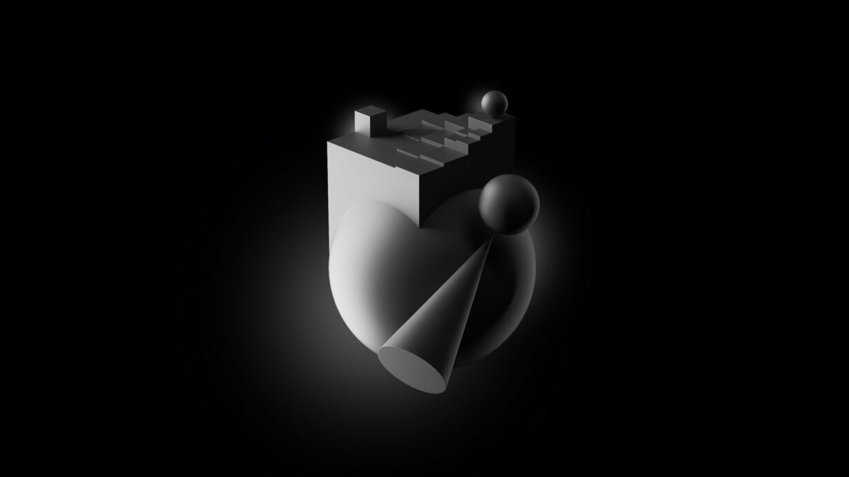 Composition artistique de formes géométriques en noir et blanc