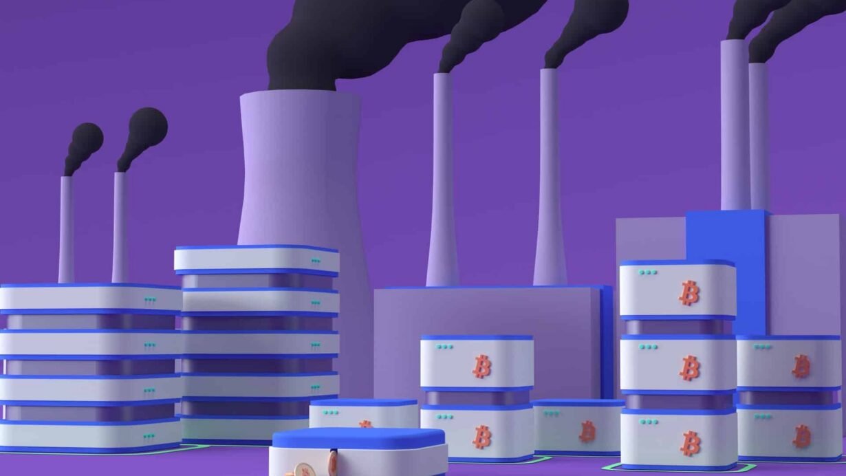 Illustration de centres de données et usines avec des cheminées fumantes