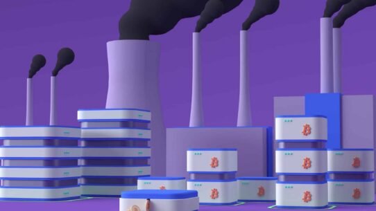 Illustration de centres de données et usines avec des cheminées fumantes