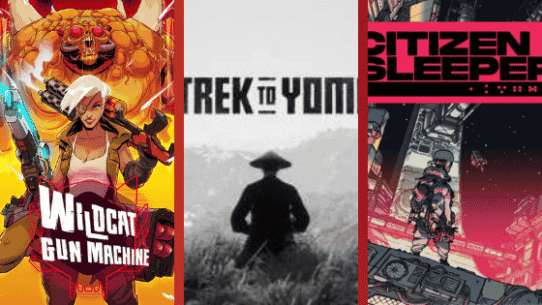 Trois affiches de jeux vidéo : Wildcat Gun Machine, Trek to Yomi, Citizen Sleeper