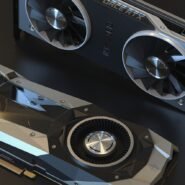 Cartes graphiques GTX 1080 Ti et RTX 2080 sur fond noir