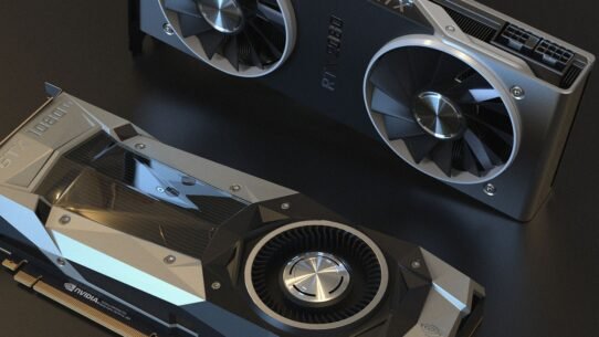 Cartes graphiques GTX 1080 Ti et RTX 2080 sur fond noir