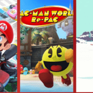 Trois jeux vidéo : Mario Kart, Pac-Man World, South of the Circle