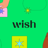 Illustration colorée avec étoiles et le logo Wish