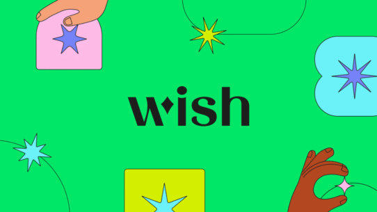 Illustration colorée avec étoiles et le logo Wish