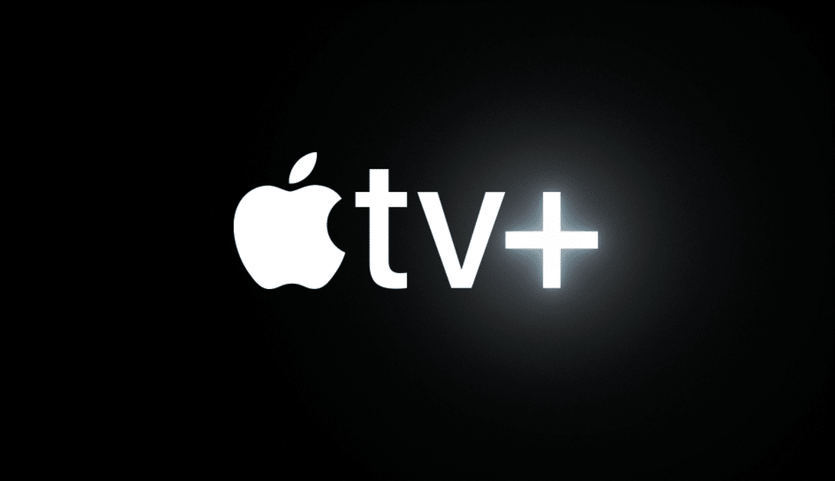 Logo Apple TV+ en blanc sur fond noir