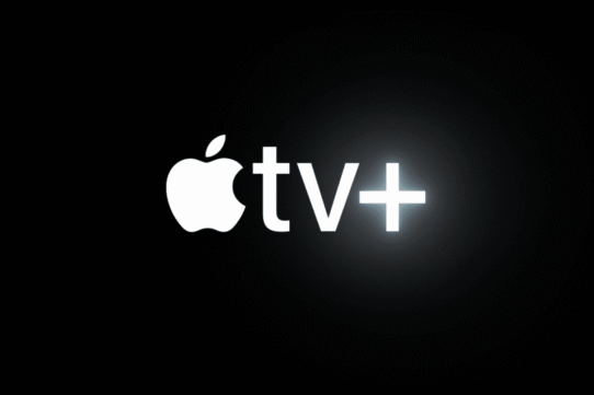 Logo Apple TV+ en blanc sur fond noir