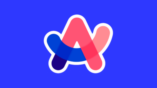 Logo stylisé avec des couleurs bleu et rose