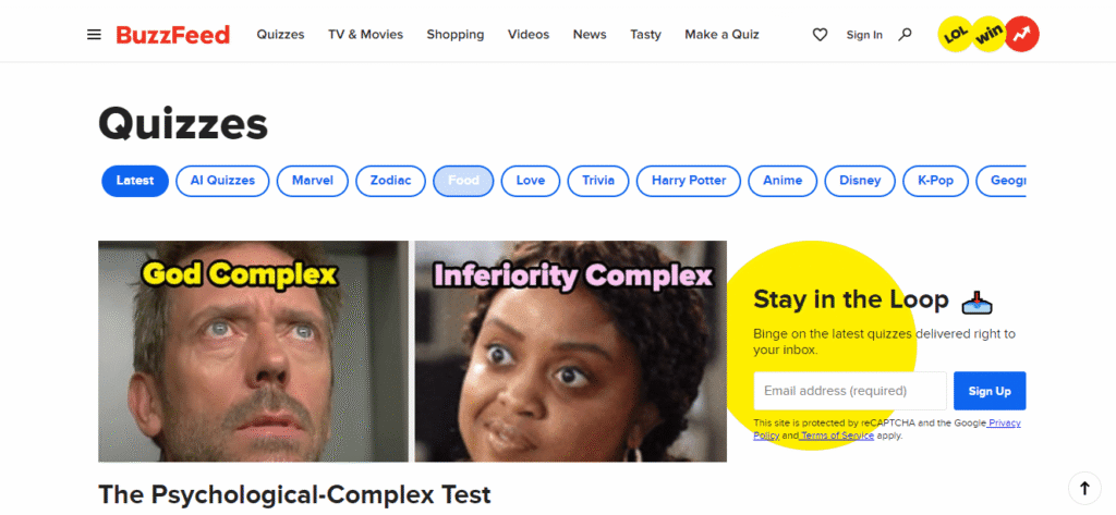 Buzzfeed - Quizz en ligne gratuits