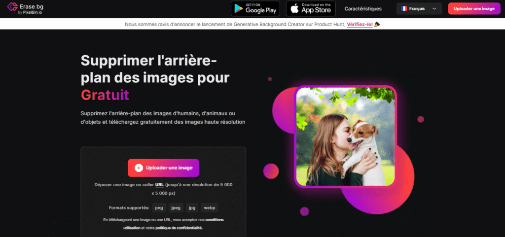 Erase.bg fr - supprimer le fond d'une image en ligne