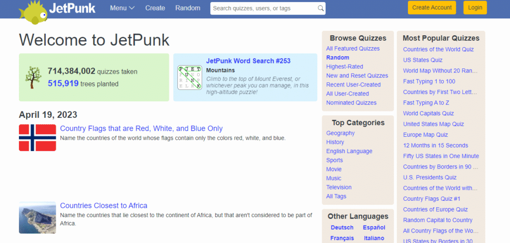 Jetpunk - Quizz en ligne gratuits