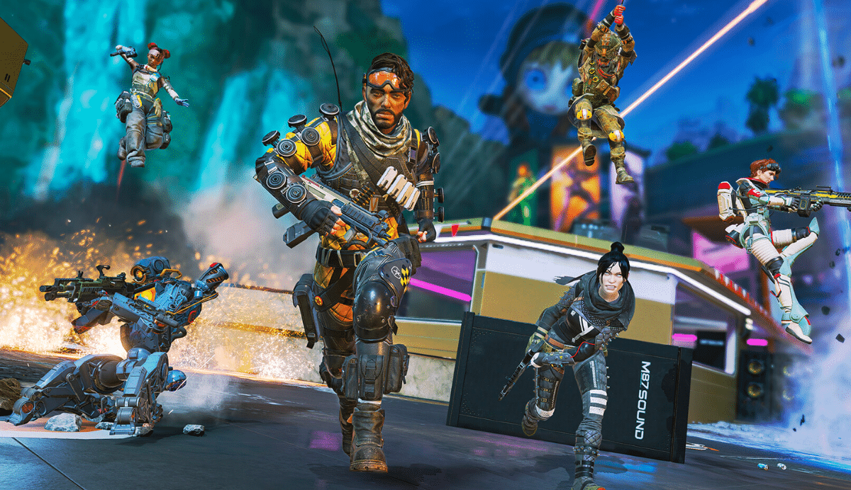 Personnages de jeu vidéo en plein combat futuriste