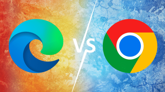Logos de Microsoft Edge et Google Chrome avec effet de contraste