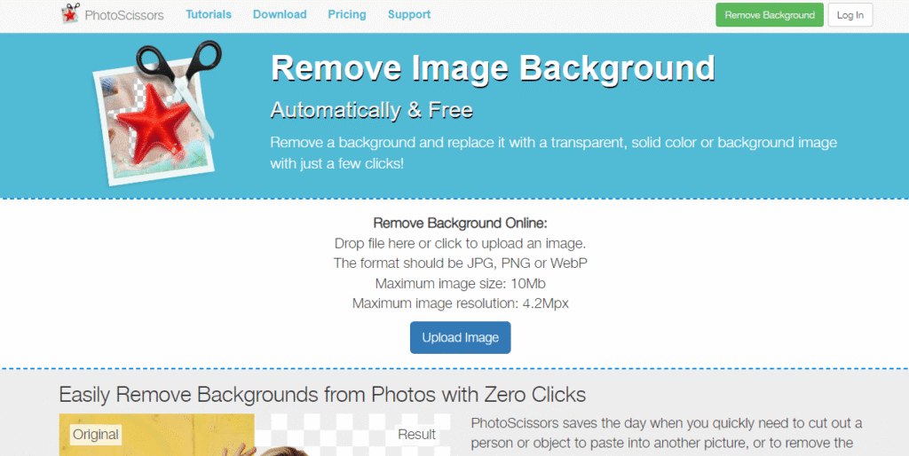 PhotoScissors - supprimer le fond d'une image en ligne