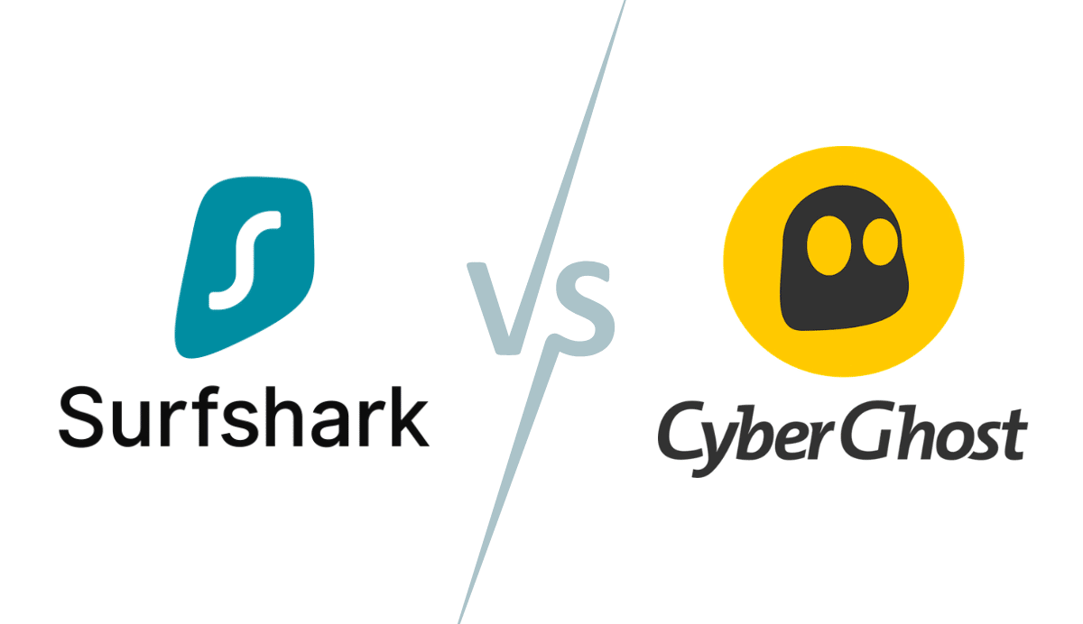 Logos de Surfshark et CyberGhost en comparaison