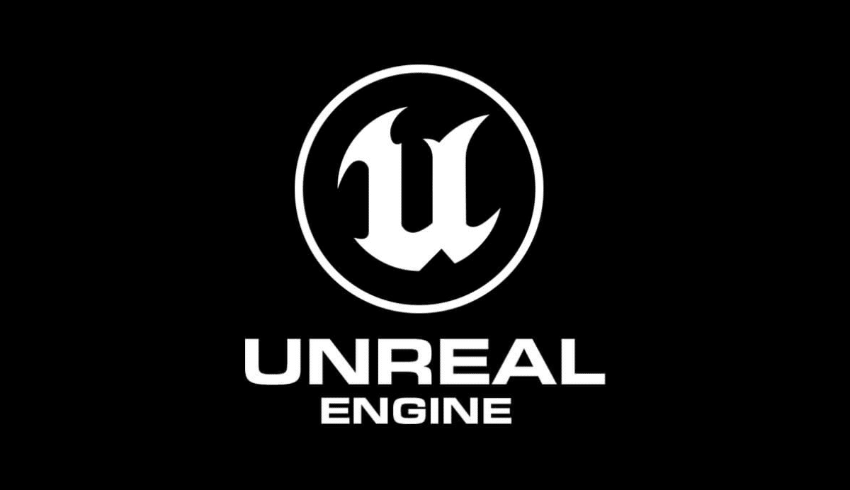 Logo blanc d'Unreal Engine sur fond noir