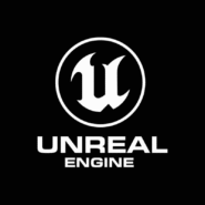 Logo blanc d'Unreal Engine sur fond noir