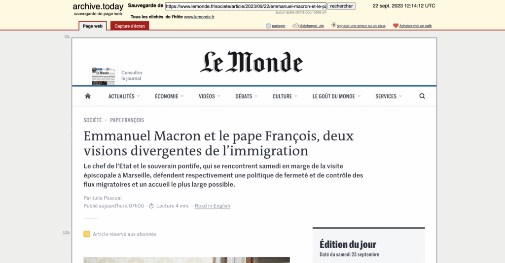 Exemple Archive Today