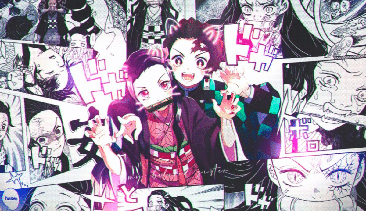 Collage coloré de personnages d'anime en style manga.