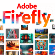 Logo Adobe Firefly entouré de diverses images artistiques