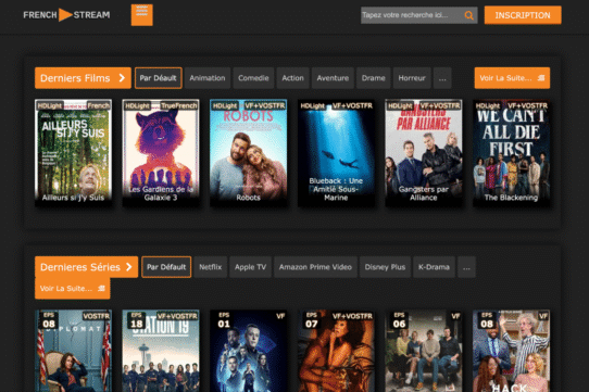 Interface de streaming avec films et séries récents