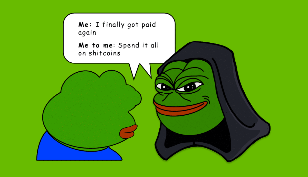 Deux grenouilles discutent de dépenser leur salaire en crypto-monnaies