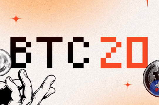 Illustration de BTC20 avec une main et des pièces de monnaie